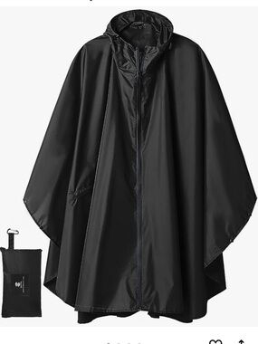 Men's Black Hooded Rain Poncho - Packable Water-Resistant Jacket